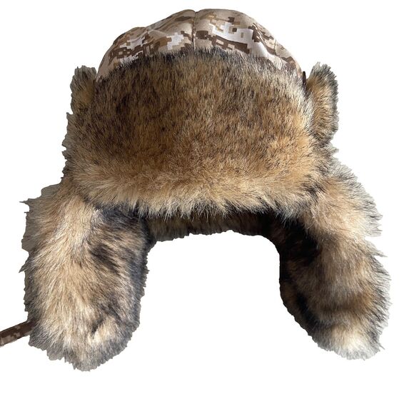 Nathaniel Cole Crown Cap Large Trapper Aviator Hat Camo Faux Fur - Picture 3 of 12